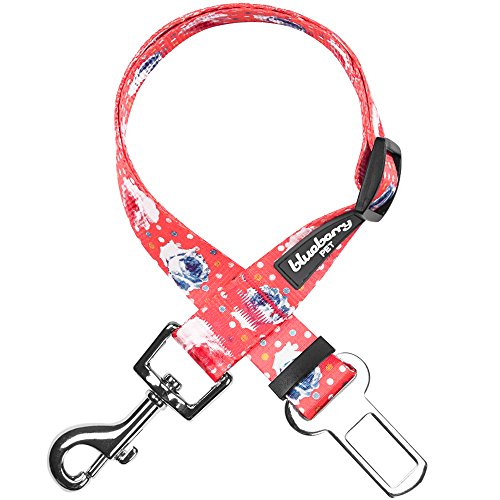 Blueberry Pet 8 Patterns Spring Scent Inspired Rose and Polka Dot Print Brink Pink Adjustable Dog Seat Belt Tether for Dogs Cats, Durable Safety Car Vehicle Seatbelts Leads Use with Harness