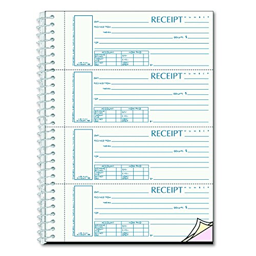 Rediform S16444WCL Spiralbound Unnumbered Money Receipt Book, 7 x 2 3/4, Three-Part, 120 Sets/Book