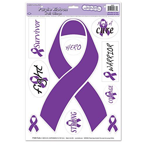 Beistle 54291 10-Piece Find A Cure Logo Wall Clings-1 Sheet, Purple/White/Black