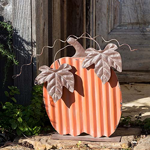 Park Hill Collection FAB80400 Painted Tin Pumpkin On Metal Base, 21-inch Length