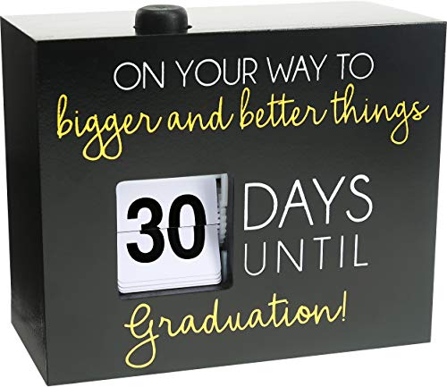 Pavilion Gift Company Way to Bigger and Better Things Graduation-Black & Gold MDF & Plastic 30 Day Countdown Calendar, Black