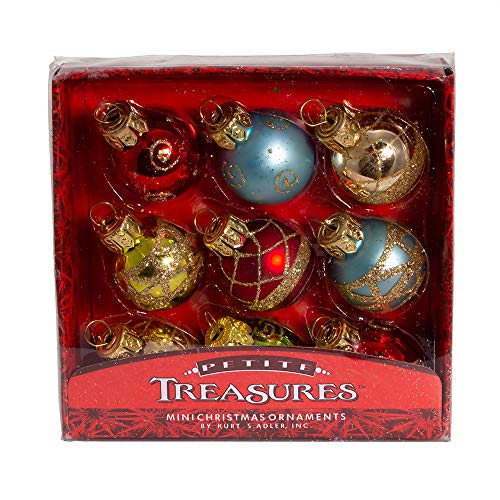 Kurt Adler Petite Treasures Multi Color Ball Christmas Ornament, Set of 9