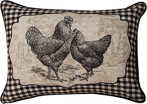 Manual Woodworker Hen and Rooster Check Pillow - Outdoor/Indoor Pillow - Decorative Pillow, 18 x 13 Inches