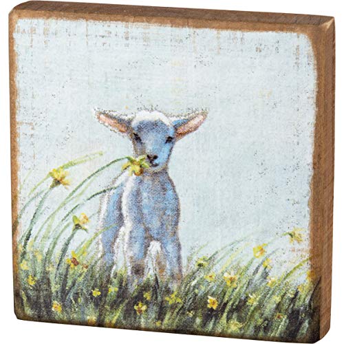Primitives by Kathy, 105425, Lamb Wooden Block Sign, Easter