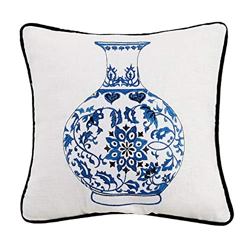 Peking Handicraft 24SER517C16SQ Chinoiserie Vase Embroidered Pillow, 16-Inch Height