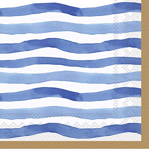 Boston International C817504 IHR 3-Ply Paper Cocktail Napkins, 5 x 5-Inches, Wavy Stripe Blue