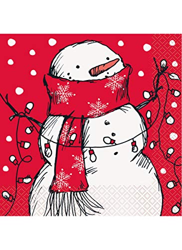 Unique Industries Snowman and Christmas Lights Paper Lunch Napkins - 16 Pcs