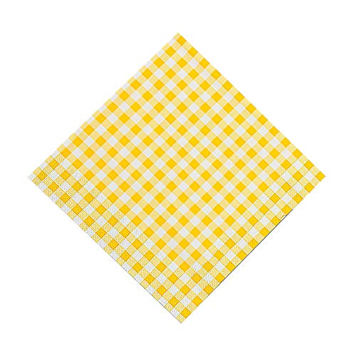 Fun Express Yellow Gingham Disposable Paper Napkins (48 per set) Party Supplies