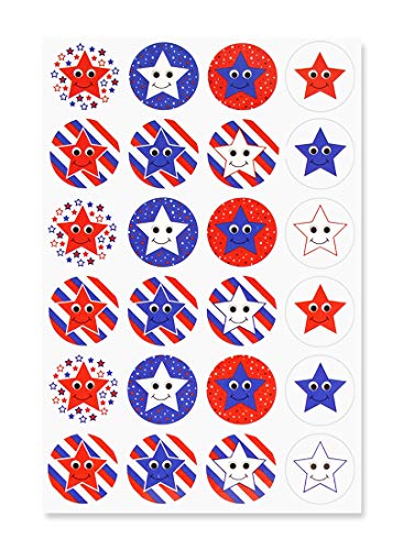 Hygloss Products Patriotic Stars & Stripes Stickers Perfect for Arts, Crafts, DIY Projects & Much More-Self-Adhesive-Red, White & Blue-1‚Äù Stickers-24 per 3 Sheets, Multicolor