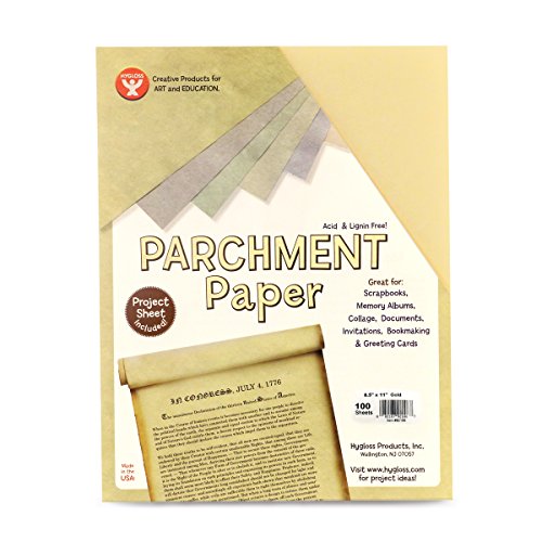 Hygloss Products Craft Parchment Paper Sheets - Printer Friendly, Made in USA - 8-1/2 x 11 Inches, Gold, 100 Pack