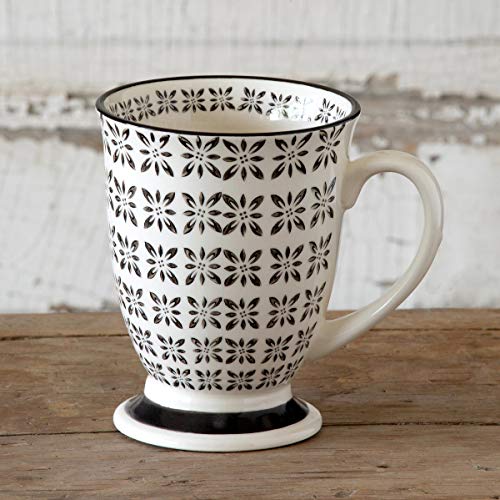 Park Hill Collection EAW00132 Norden Pattern Footed Mug, 5-inch Height, Ceramic, Black and Ivory