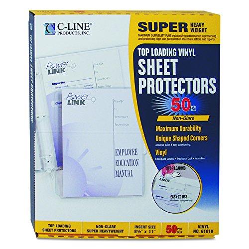 C-Line Super Heavyweight Vinyl Sheet Protector, Nonglare, 11" x 8-1/2", Box of 50 (61018)