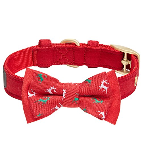 Blueberry Pet 4 Patterns Luxurious Christmas Festival Reindeer Adjustable Dog Collar with Detachable Bowtie, Neck 13-16.5", for Medium Breed