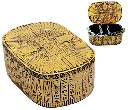 Pacific Trading YTC Egyptian Themed Dual Winged Scarab Amulet Golden Jewelry Trinket Box