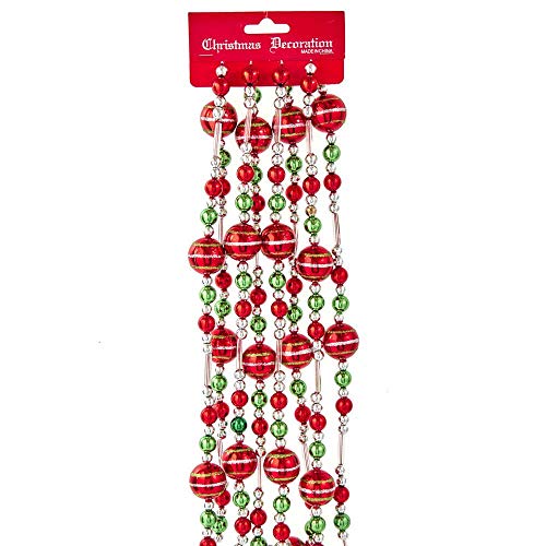 Kurt Adler H7568 Shiny Beaded Garland,  Red, Green and Silver, 9-Foot High, Plastic