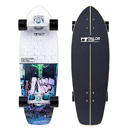 TailorShape KERAMAS Surf Skateboard | 30.25" Canadian Maple SurfSkate Surf Trainer, for Cruising and Carving (Black)