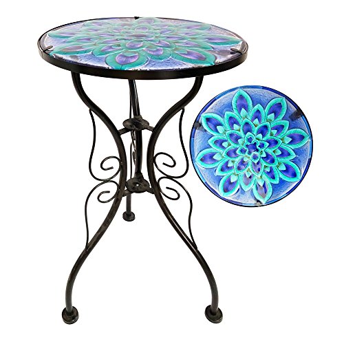 Comfy Hour Farmhouse Home Decor Collection 22" Blue Flower Glass Top Metal Art Flowerpot Holder Plant Support Flower Stand, Garden and Home