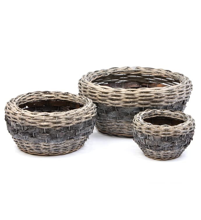 Napco Round Wicker Style Distressed Gray 10.75 x 6 Willow Decorative Baskets, Set of 3