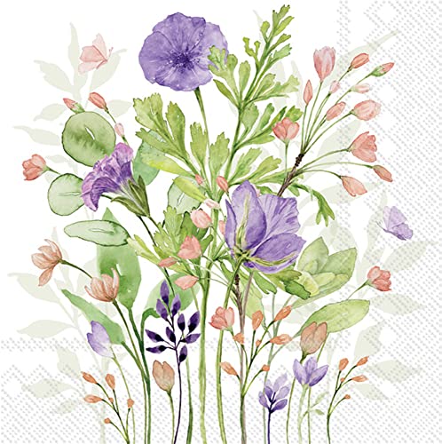 Boston International IHR Ideal Home Range 3-Ply Paper Napkins Floral Spring Easter Summer Designs, 20-Count Lunch Size, Purple Florals