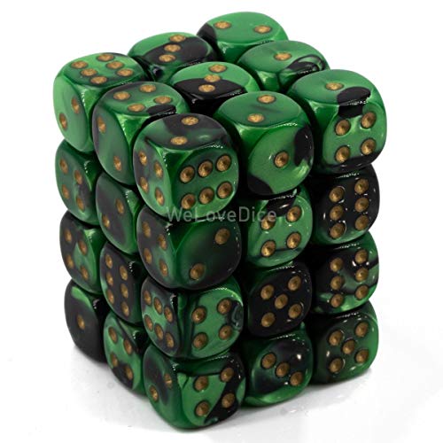 Chessex D&D Dice-12mm Gemini Black, Green, and Gold Plastic Polyhedral Dice Set-Dungeons and Dragons Dice Includes 36 Dice  D6, (CHX26839)