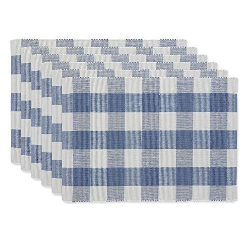 DII Design Buffalo Check Collection, Classic Farmhouse Tabletop Set, Placemat Set, 13x19, Stonewash Blue, 6 Piece
