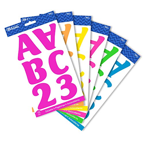 BAZIC 2" Neon Alphabet Numbers Stickers-Color May Vary, A-Z 0-9 Self-Adhesive Large Cute Laptop Cardstock Sticker Easy Peel, Kids Teacher Learning (10 Sheets)