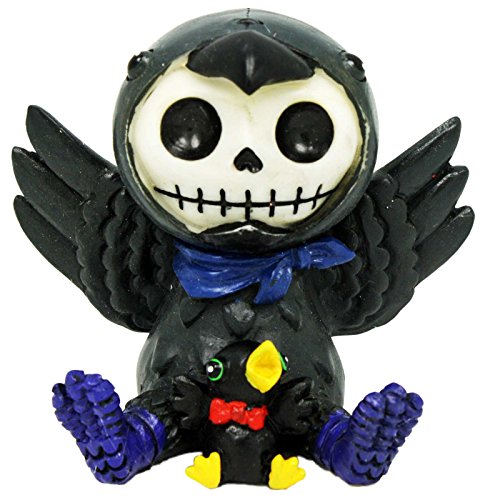 Pacific Trading SUMMIT COLLECTION Furrybones Leopold Signature Skeleton in Black Raven Costume with a Little Raven Sitting Down
