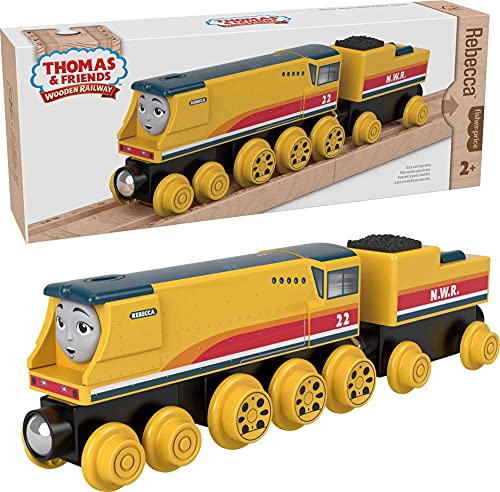 Fisher-Price Thomas & Friends Wooden Railway Rebecca Engine and Coal Car, Push-Along Train Made from sustainably sourced Wood for Kids 2 Years and up