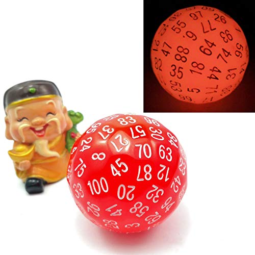 Bescon Dice Glowing Polyhedral 100 Sides Dice Cerise Red, Luminous D100 Dice, 100 Sided Cube, Glow in Dark D100 Game Dice