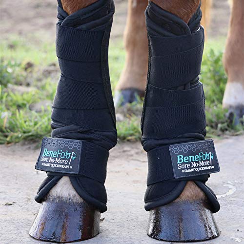 BENEFAB Therapeutic Smart Front QuickWrap | 1 Pair/2PCS Wraps with Far-Infrared Technology & Magnetic Therapy | Stable or Shipping Boot | Prevent Injuries | Reduce Pain & Stiffness | Black
