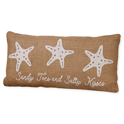 Country House Collection Sandy Toes and Salty Kisses Starfish 6 x 12 Burlap Decorative Throw Pillow