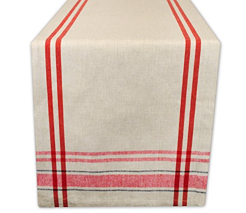 DII Design Kitchen Essentials Everyday French Stripe Tabletop Collection, Table Runner, 14x72, Taupe/Red