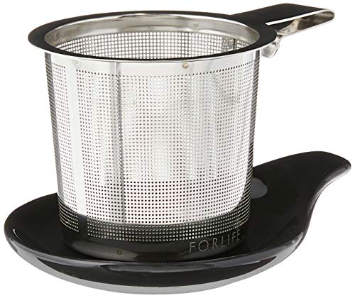 FORLIFE Hook Handle Tea Infuser and Dish Set, Black Graphite