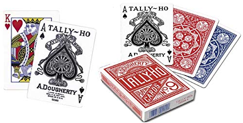 US Playing Card 2 DECKS OF TALLY HO No 9 ORIGINAL FAN BACK PLAYING CARDS RED AND BLUE