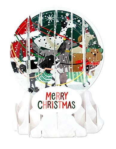 Up With Paper Pop-Up Holiday Snow Globe Greeting Card - Santa Dog Walk