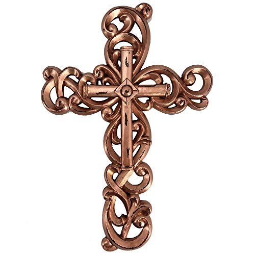Comfy Hour Faith and Hope Collection 12" Wall Hung Classic Cross, Stone Resin Sculpture, Vintage Rose Gold