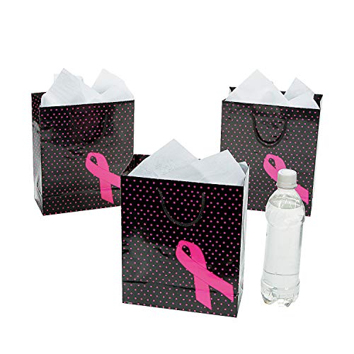 Fun Express Pink Ribbon Breast Cancer Awareness Gift Bags (12 Pack) Party Supplies