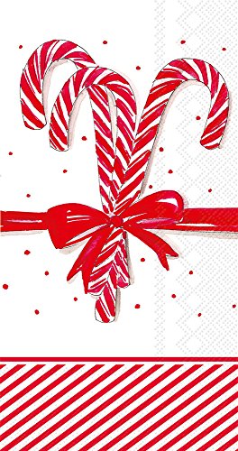 Boston International IHR 3-Ply Paper Napkins, 16-Count Guest Size, Candy Canes