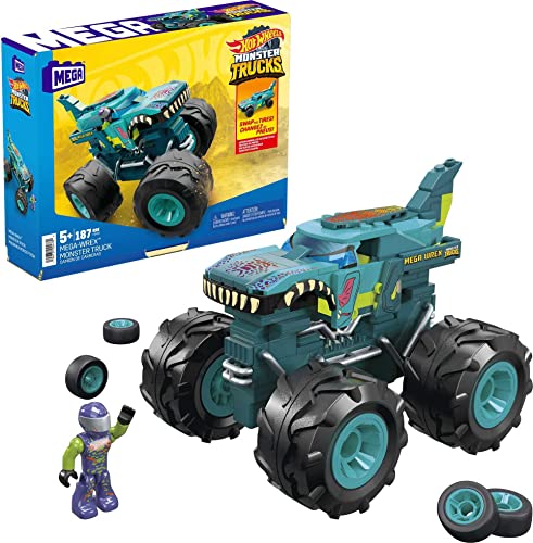 Mattel Hot Wheels Mega Mega Wrex Monster Truck Building Set with 187 Pieces with Micro Figure Driver Figure, Toy Gift Set for Ages 5 and up