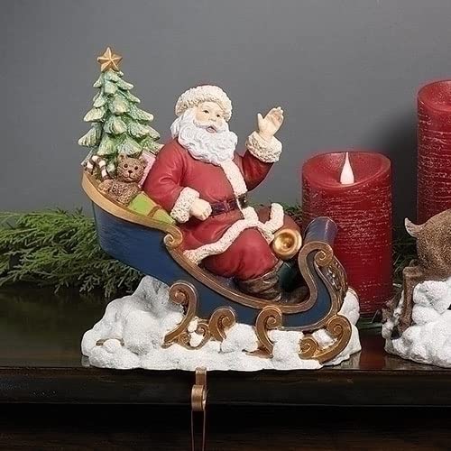 Roman 9.25" Red and White Santa in Sleigh Christmas Stocking Holder