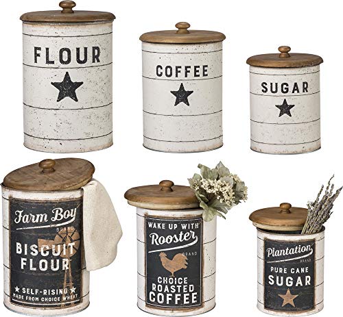 Primitives by Kathy Farmhouse Tin Canisters, Sugar/Coffee/Flour