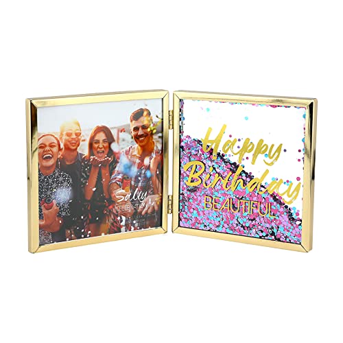 Pavilion Gift Company Happy Birthday-4.75" Hinged Sentiment Picture Frame, Gold