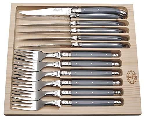 The French Farm Jean Dubost 12 Piece Cutlery Set with Handles, Gray