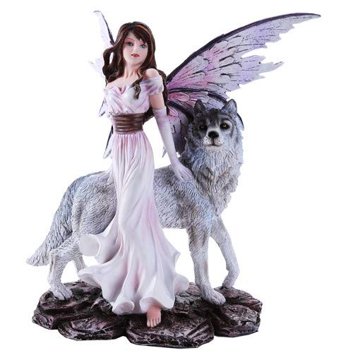 Pacific Trading Giftware Purple Winged Fairy with Lone Wolf 10.5 Inch Collectible Figurine