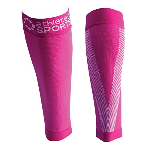 Bucky Athletec Sport Compression Calf Sleeve (20-30 mmHg) for Shin Splints, Running, Travel, Cycling, Leg Pain and Calf Pain Relief - Size Large/X-Large in Hot Pink (One Pair)