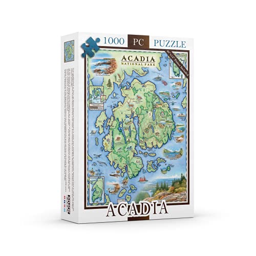 Acadia National Park Map Cardboard Jigsaw Puzzle - 1000 Pieces, Hand-Illustrated - Educational, Family Activity, Ages 7+, Includes Poster - 25.4 x 19.8