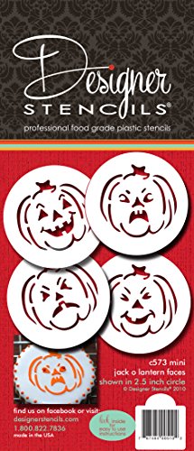 Designer Stencils C573 Mini Halloween Pumpkin Faces Cookie Stencils, Beige/semi-transparent