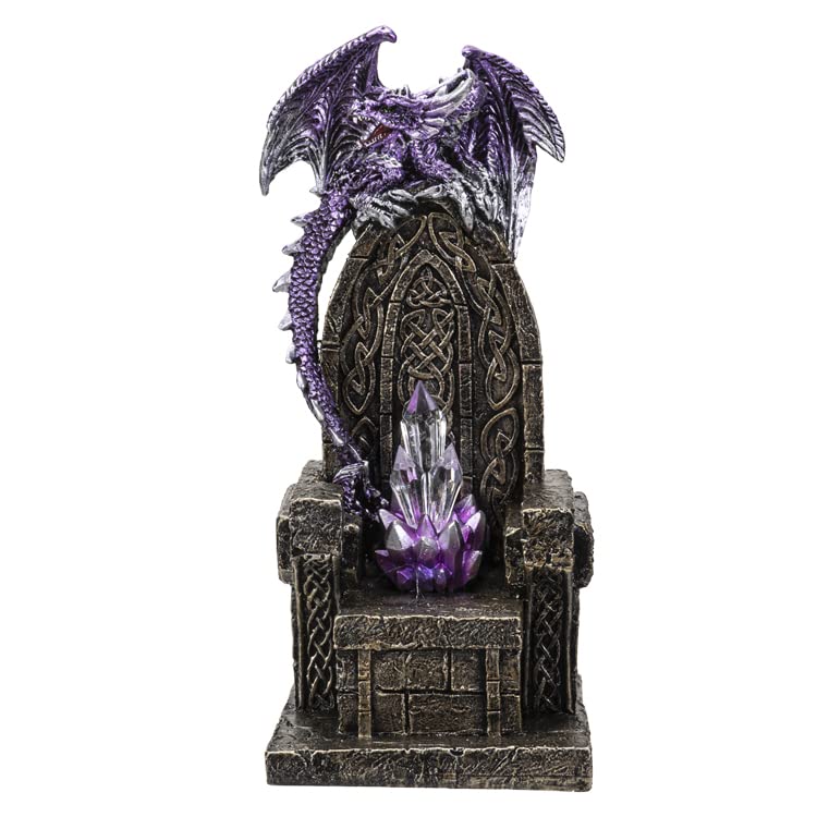 Pacific Trading Giftware Purple Dragon On LED Throne Figurine, 8.58-Inch Height