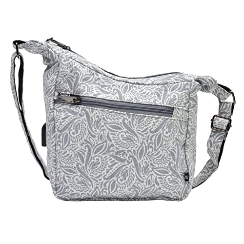 Calla Nupouch Crossbody Anti-theft Bag Adjustable Strap USB Charging Port (Gray Paisley)