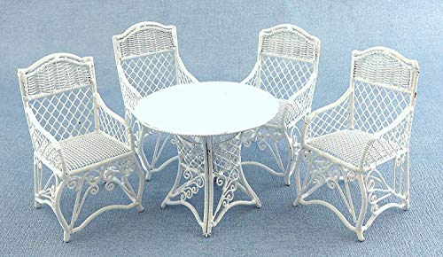 Aztec Imports Town Square Miniatures Dolls House Garden Furniture White Wrought Iron Patio Set Table 4 Chairs